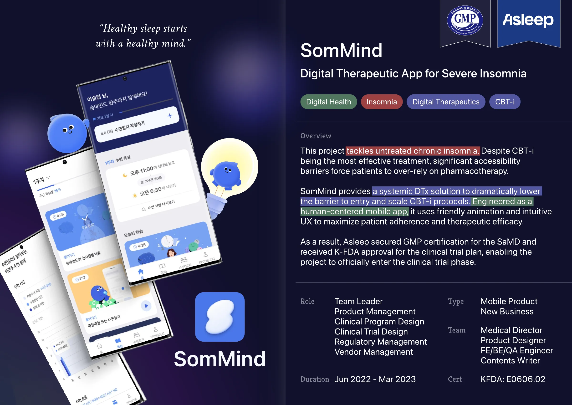 SomMind: Insomnia Digital Therapeutic, case study page 1 of 5